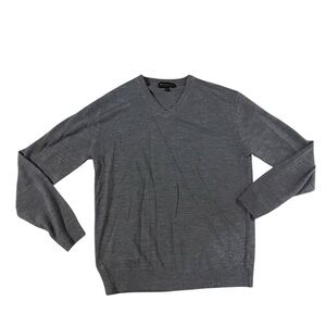 Hart Schaffner‎ Marx Merino Wool V-Neck Sweater Medium Blue Charcoal Extra Fine